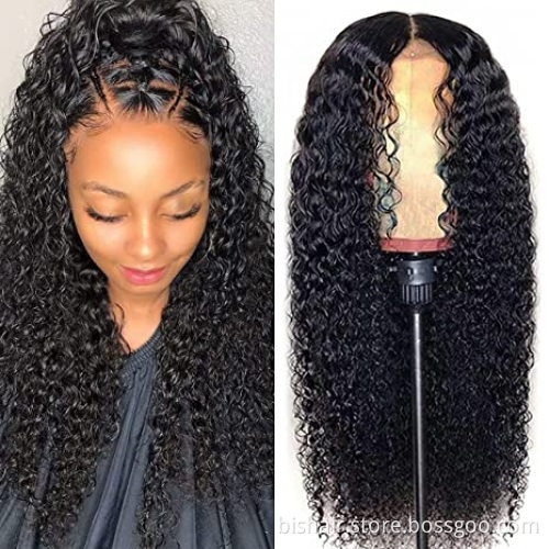 Front Lace Wig Real Human Hair Kinky Curly Hair Real Human Hair Brazilian Wet Waves HD Lace Front Wig 150% Density Natural Black